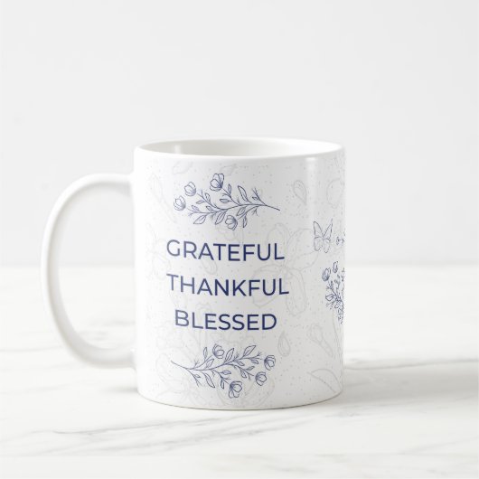 Floral Grateful Thankful Blessed Motif Koffiemok (Links)