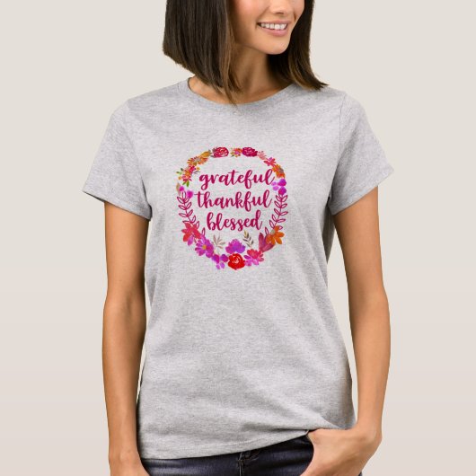 Floral Grateful Thankful Blessed T-shirt (Voorkant)