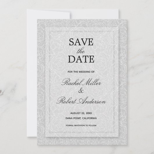 Floral Gray Wedding Save The Date (Voorkant)