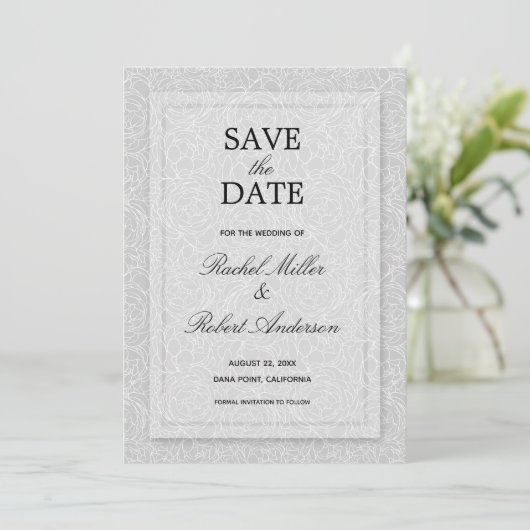 Floral Gray Wedding Save The Date (Staand voorkant)