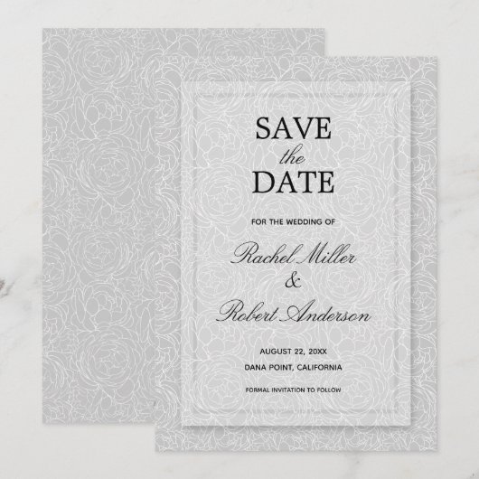 Floral Gray Wedding Save The Date (Voorkant / Achterkant)