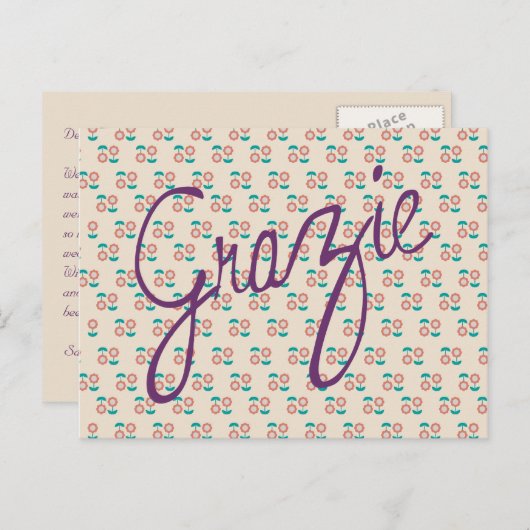 Floral Grazie Dank je Briefkaart (Voorkant / Achterkant)