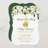 Floral Green and Gold Bridal Tea Party nodigt GB u Kaart (Voorkant / Achterkant)