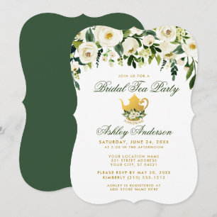 Floral Green and Gold Bridal Tea Party nodigt GB u Kaart