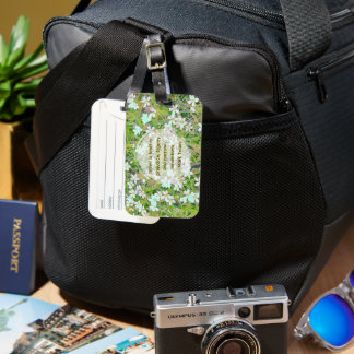FLORAL, GREEN AND WHITE/TRAVEL QUOTE Luggage Tag Bagagelabel