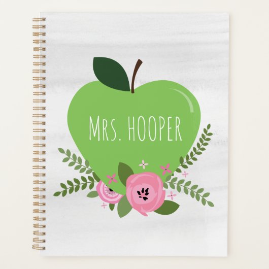 Floral Green Apple-leraar Waterverf Planner (Voorkant)