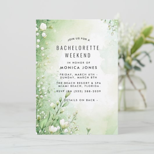 Floral Green Bachelorette Weekend feestuitnodiging Kaart (Staand voorkant)