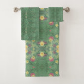 Floral Green Badhanddoek Set Bad Handdoek (Insitu)