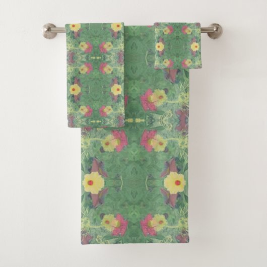 Floral Green Badhanddoek Set Bad Handdoek (Insitu)