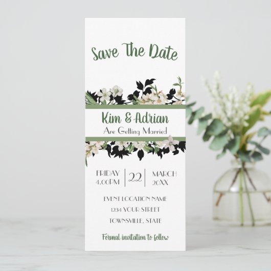 Floral Green Bewaar de datum Kaart (Staand voorkant)