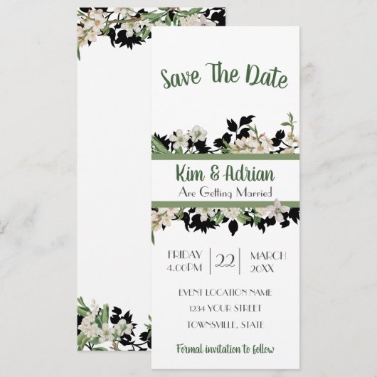 Floral Green Bewaar de datum Kaart (Voorkant / Achterkant)