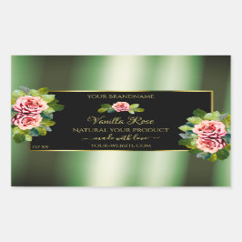 Floral Green Black Gold Product Labels roze rozen 