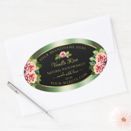 Floral Green Black Gold Product Labels roze rozen 