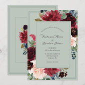 Floral Green Blush Elegant Script Wedding Kaart (Voorkant / Achterkant)