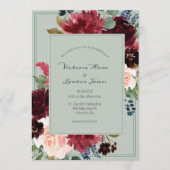 Floral Green Blush Elegant Script Wedding Kaart (Voorkant)