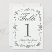 Floral Green Botanical Wedding Table Number Kaart (Voorkant)