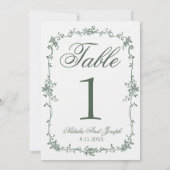 Floral Green Botanical Wedding Table Number Kaart (Achterkant)