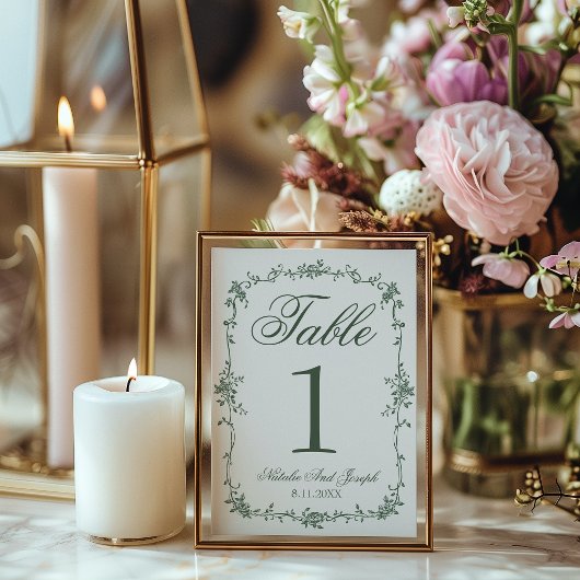 Floral Green Botanical Wedding Table Number Kaart