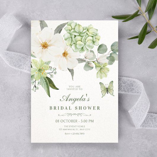 Floral green bridal shower kaart