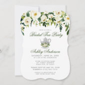 Floral Green Bridal Tea Party Silver Invite GB Kaart (Voorkant)