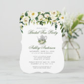 Floral Green Bridal Tea Party Silver Invite GB Kaart (Staand voorkant)