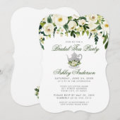 Floral Green Bridal Tea Party Silver Invite Kaart (Voorkant / Achterkant)