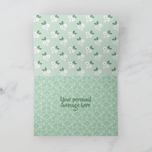 Floral Green Calico Pattern Birthday Kaart (Binnen)