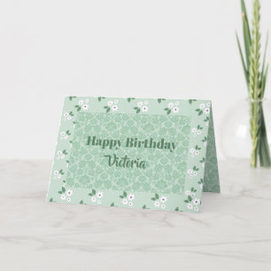 Floral Green Calico Pattern Birthday Kaart