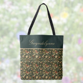 Floral Green Cream William Morris Inspired w Name Tote Bag