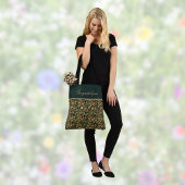 Floral Green Cream William Morris Inspired w Name Tote Bag