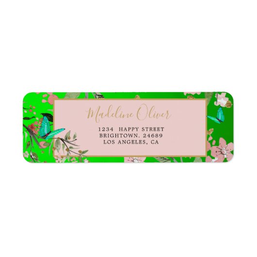Floral Green Elegant Pink Formal Gold Chinoiserie Etiket (Voorkant)