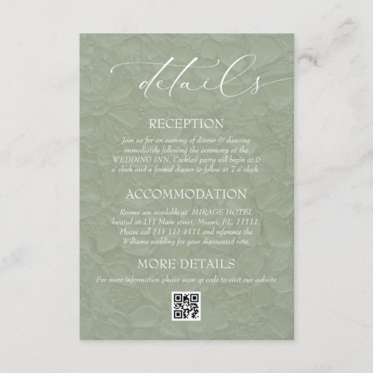 Floral Green Elegant Wedding QR Details Informatiekaartje (Voorkant)