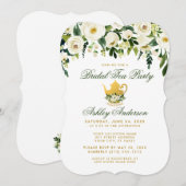 Floral Green en Gold Bridal Tea Party Invite Kaart (Voorkant / Achterkant)