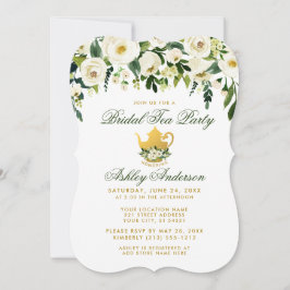 Floral Green en Gold Bridal Tea Party Invite Kaart