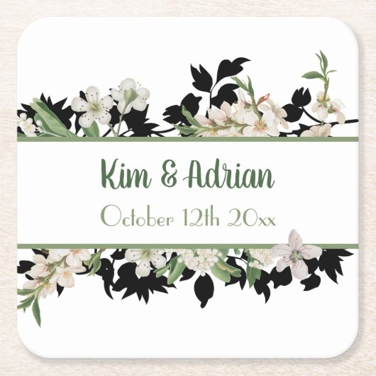 Floral Green en White Kartonnen Onderzetters (Voorkant)