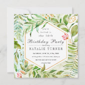 Floral Green Foliage Birthday Party Invitation Kaart (Voorkant)