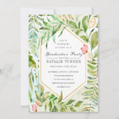 Floral Green Foliage Graduage Party Invitation Kaart (Voorkant)
