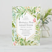 Floral Green Foliage Graduage Party Invitation Kaart (Staand voorkant)