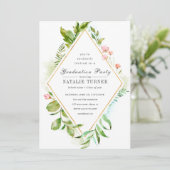 Floral Green Foliage Graduage Party Invitation Kaart (Staand voorkant)
