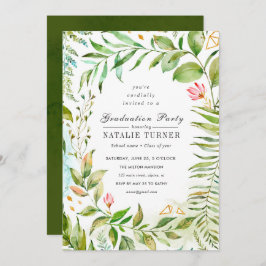 Floral Green Foliage Graduage Party Invitation Kaart