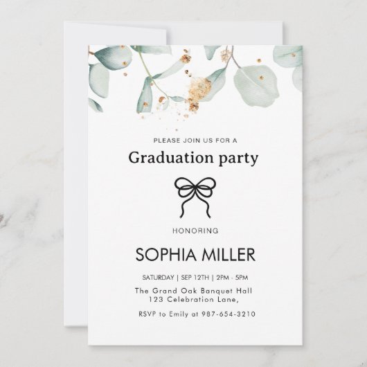 Floral Green Foliage Graduation Party Kaart (Voorkant)