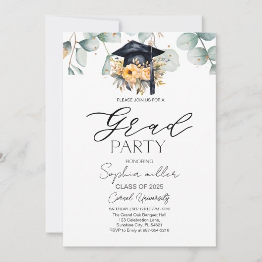 Floral Green Foliage Graduation Party Kaart (Voorkant)