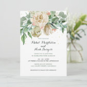 Floral Green Foliage Neutrale Kleur Elegant Roos Kaart (Staand voorkant)