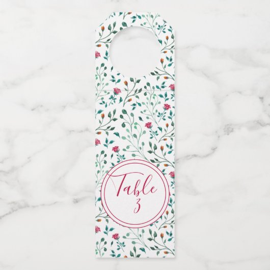 Floral & Green Foliage Pattern | Tabelnummer Flessenhanger (Voorkant)