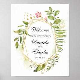 Floral Green Foliage Weddenschap Welkomstteken Poster