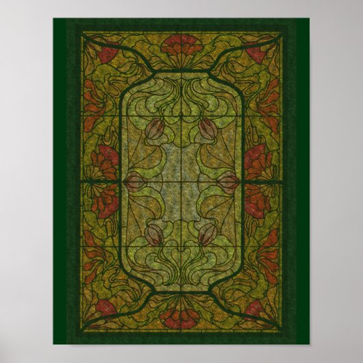 Floral Green Glas in lood Art Poster (Voorkant)