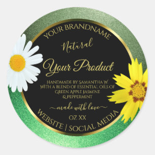 Floral Green Glitter Black en Gold Product Labels