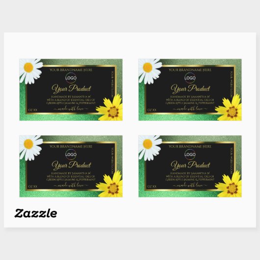 Floral Green Glitter Black Gold Product Label Logo (Vel)