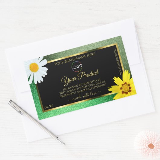 Floral Green Glitter Black Gold Product Label Logo (Envelop)