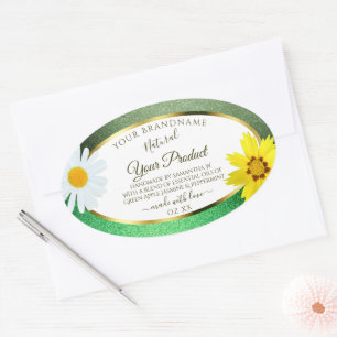 Floral Green Glitter White en Gold Product Labels
